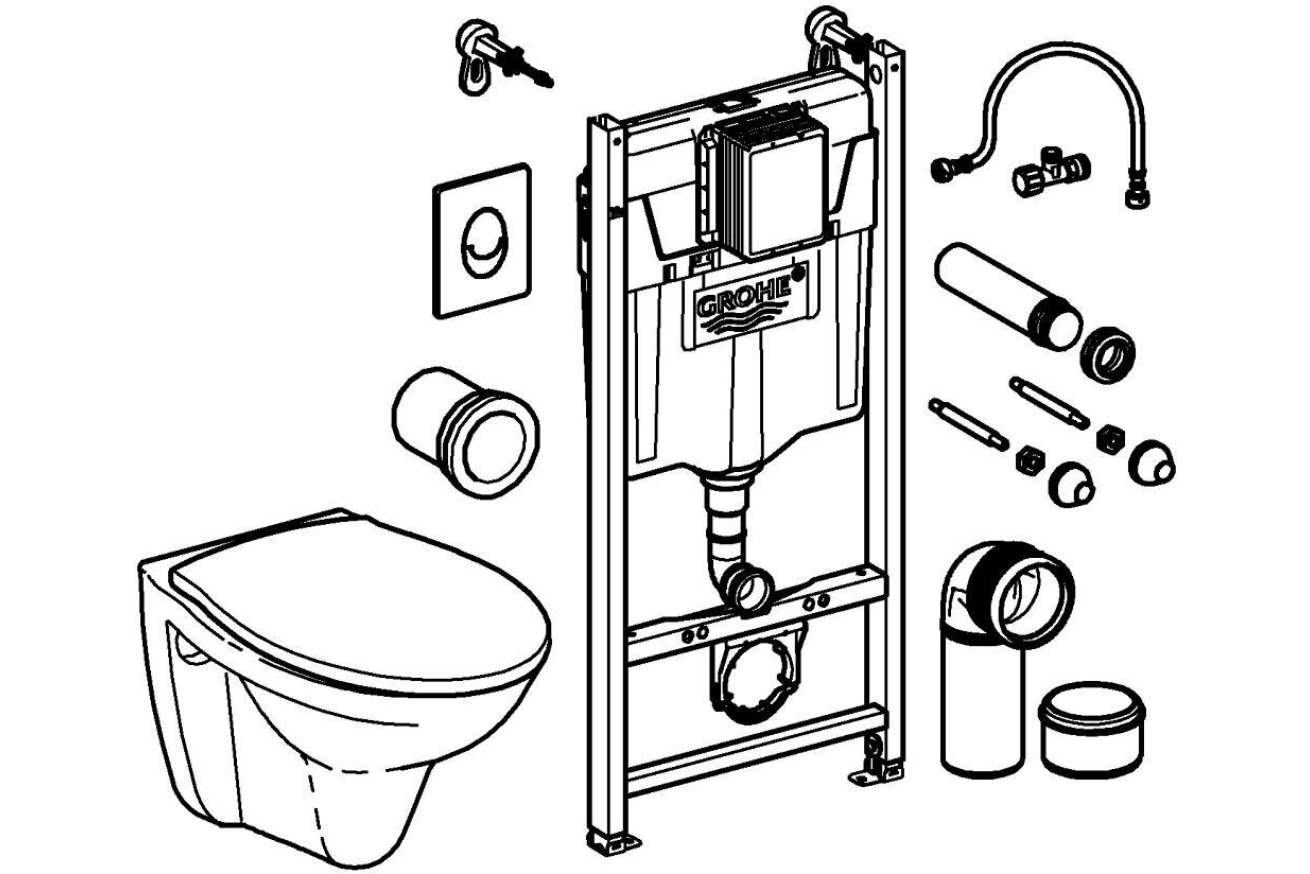 Комплект инсталляции GROHE Solido Compact 4 в 1 с подвесным унитазом Lecico Perth и сиденьем (39116000)
