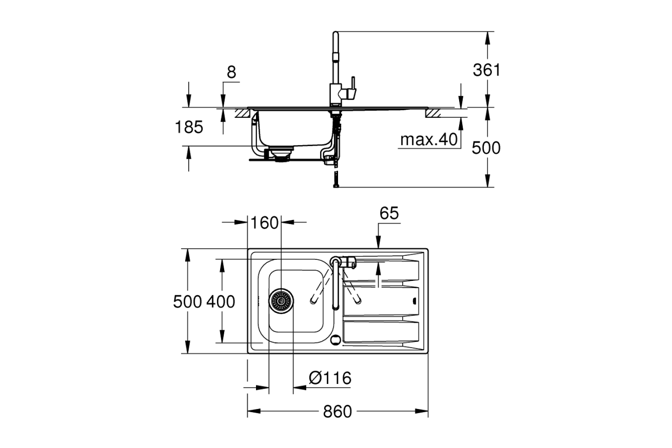Мойка и смеситель для мойки, GROHE K400, (31570SD0)