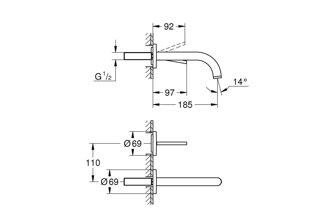 Внешняя часть смесителя для раковины GROHE Atrio на 2 отверстия, хром (19287003)