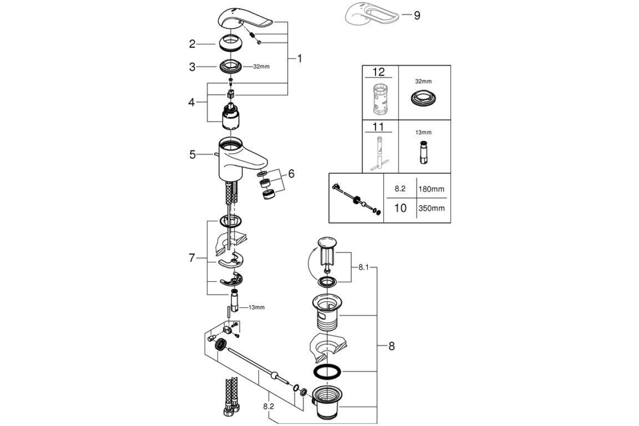 Смеситель для раковины GROHE Euroeco Special с донным клапаном, хром (32764000)