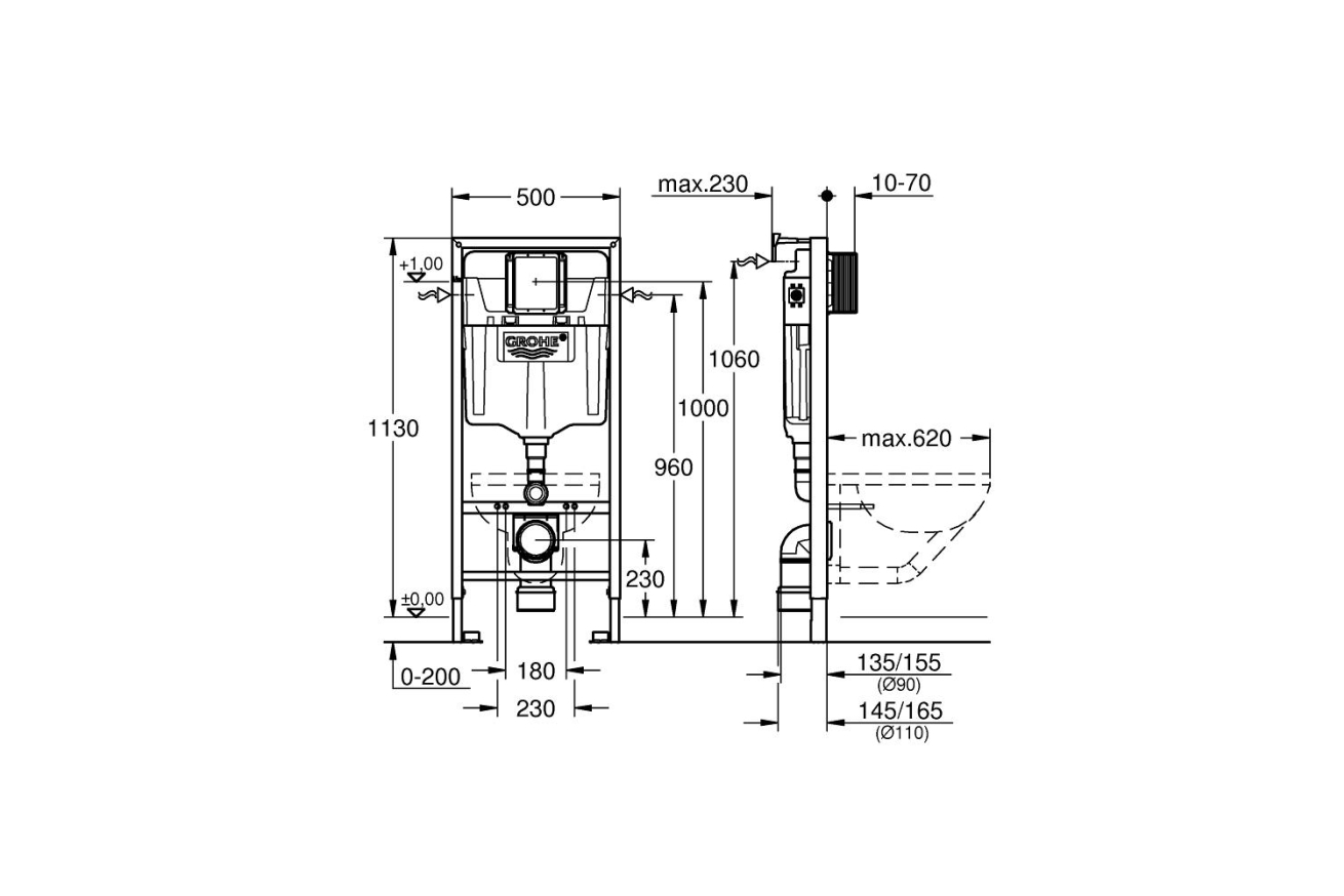 Система инсталляции для унитаза, GROHE Rapid SL (38536001)