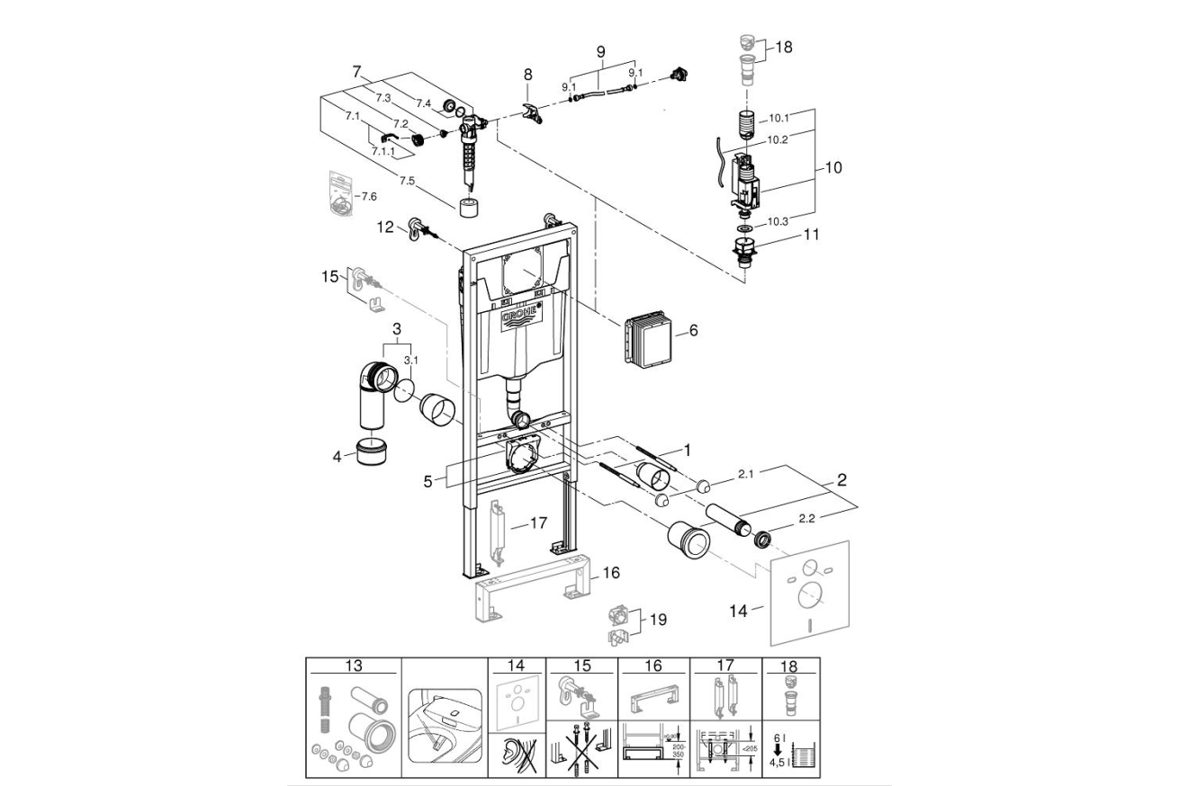 Система инсталляции для унитаза, GROHE Rapid SL (38536001)