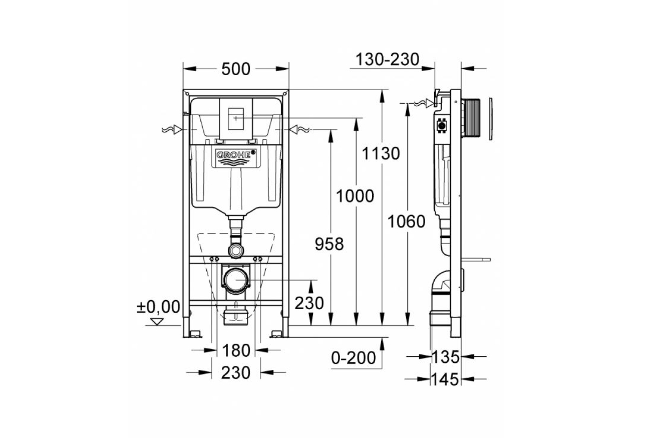 Унитаз подвесной безободковый GROHE Euro Ceramic с сиденьем с микролифтом (NW0010-1)
