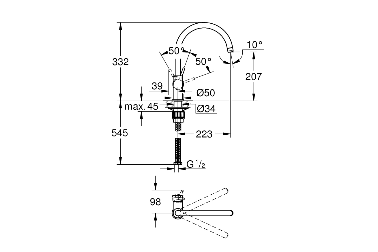 Смеситель для кухни GROHE BauClassic, хром (31234001)