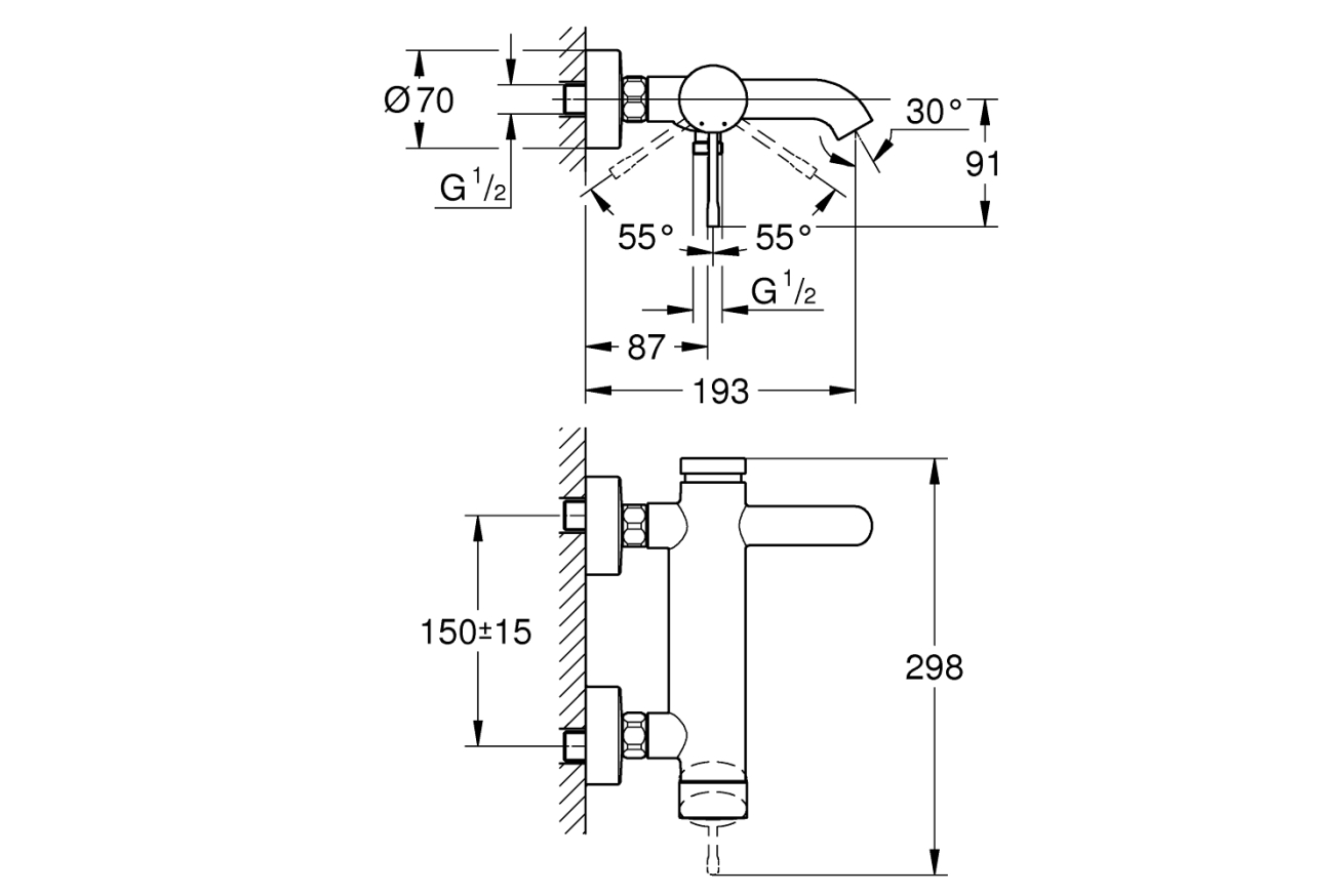 Смеситель для ванны GROHE Essence, хром (25250001)
