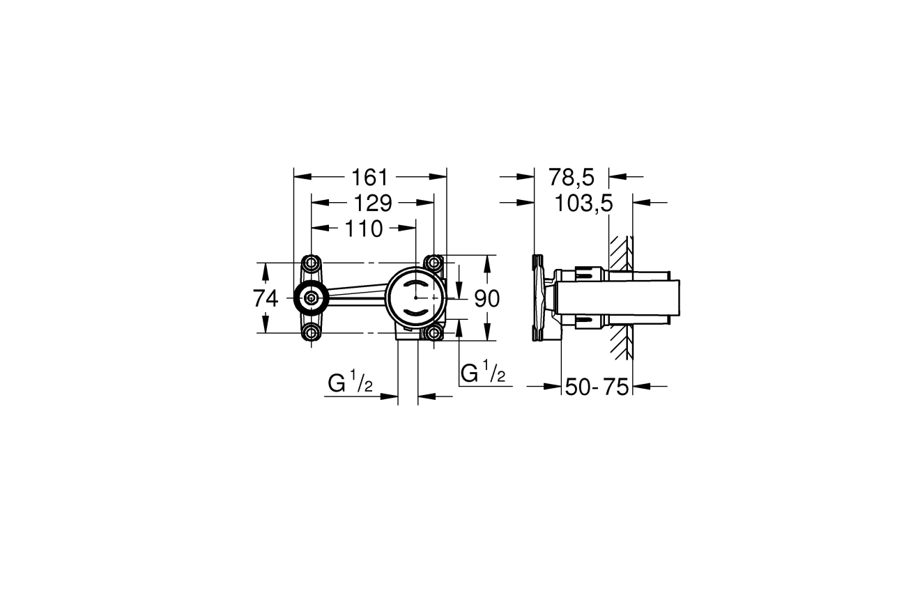 Встраиваемая часть однорычажного смесителя для раковины GROHE Eurodisc Joy на 2 отверстия (23429000)