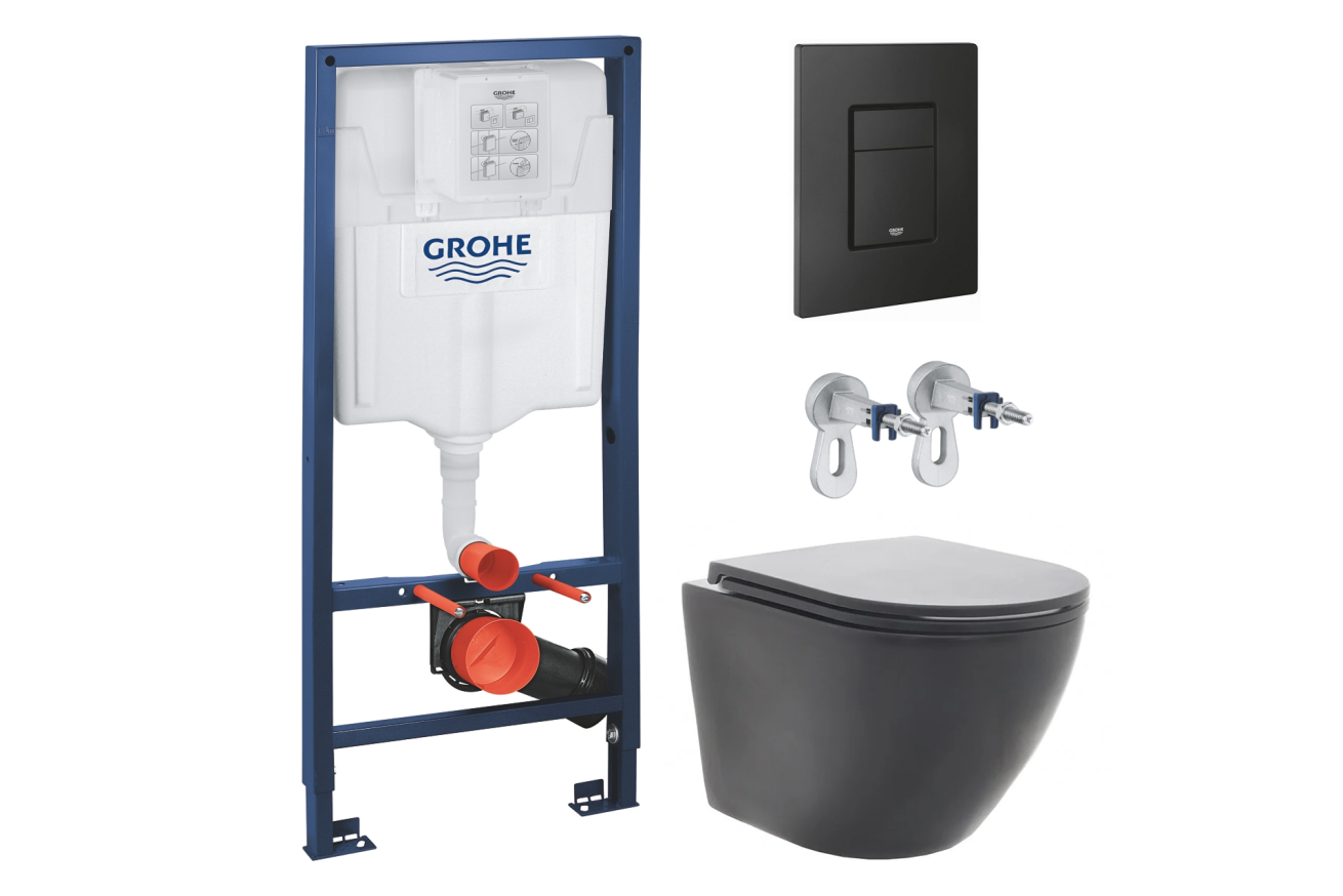Комплект инсталляции GROHE Solido 38811KF0 с унитазом AQUAme AQM2002MB и сиденьем с микролифтом (NW0296)
