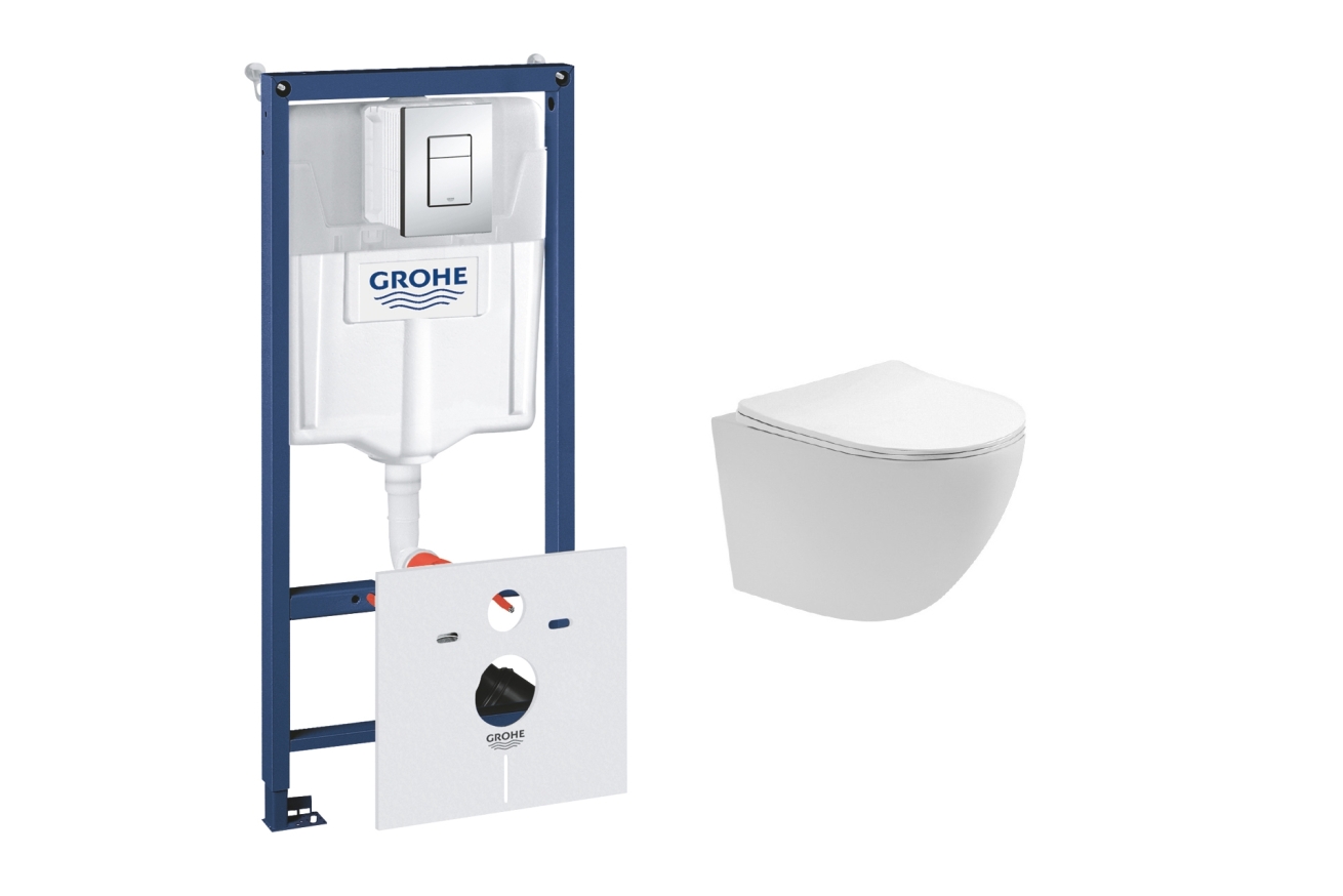 Комплект инсталляции GROHE 38775001 с унитазом Aquatek ЕВРОПА и сиденьем с микролифтом (NW0148)