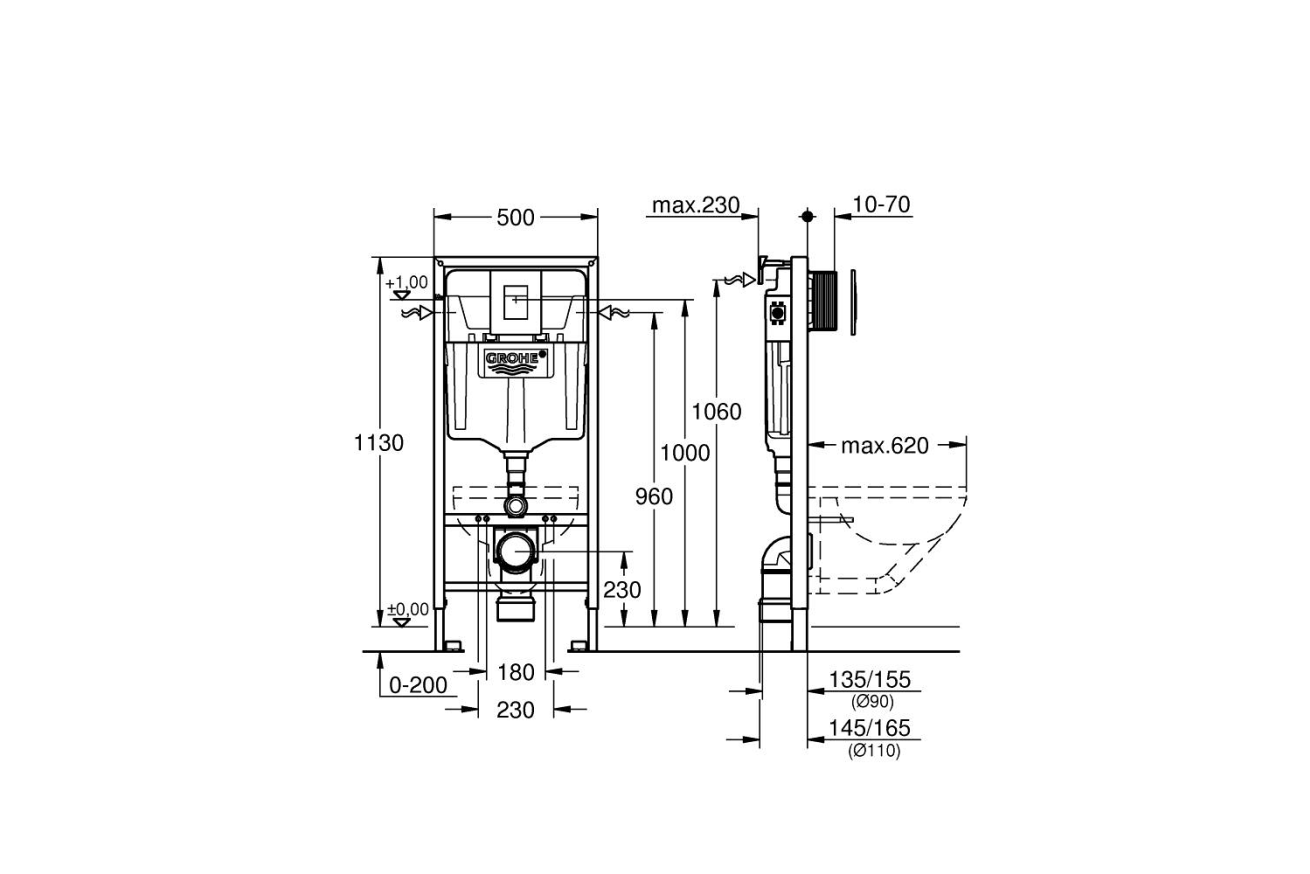 Комплект инсталляции GROHE 38775001 с унитазом AQUAme AQM2004 и сиденьем с микролифтом (NW0169)