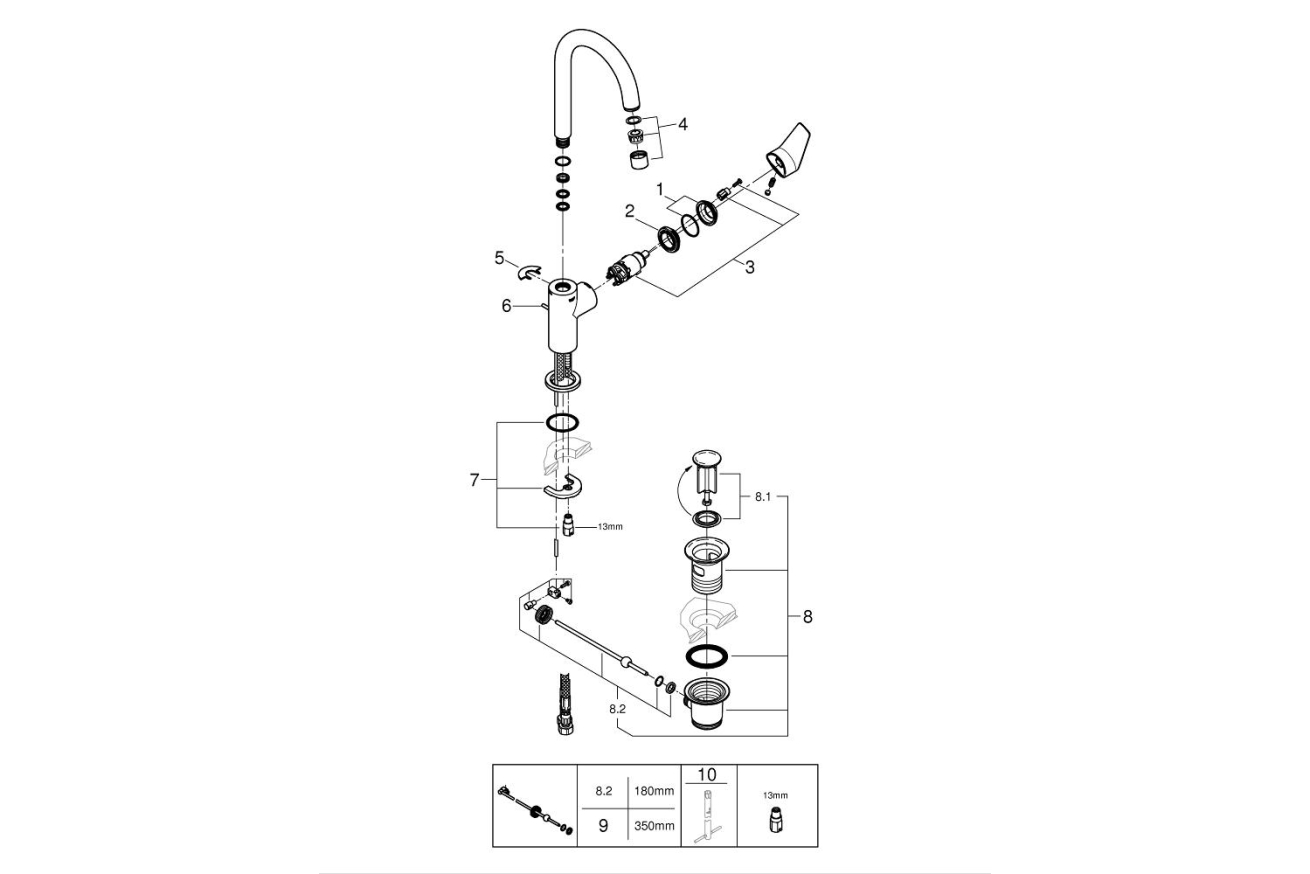 Смеситель для раковины GROHE Start Edge QuickFix с донным клапаном, L-Size, хром (24201001)