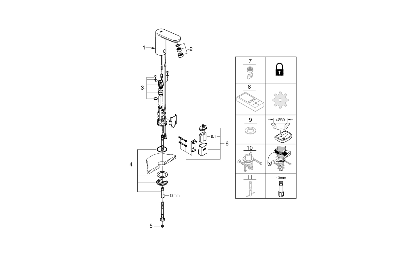 Кран для раковины GROHE Eurosmart Cosmopolitan E инфракрасный, без функции смешивания, хром (36439000)