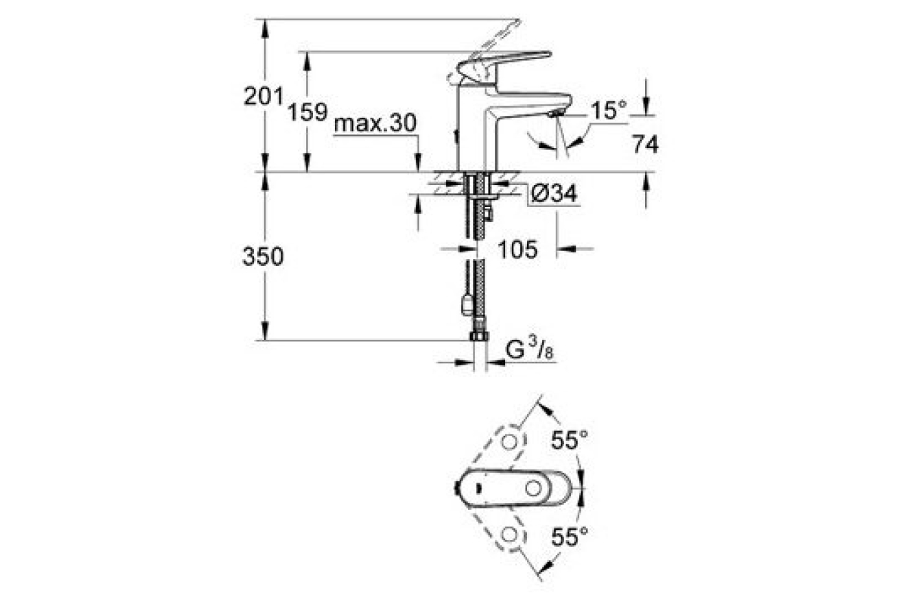 Смеситель для раковины GROHE Europlus с цепочкой, хром (32617002)
