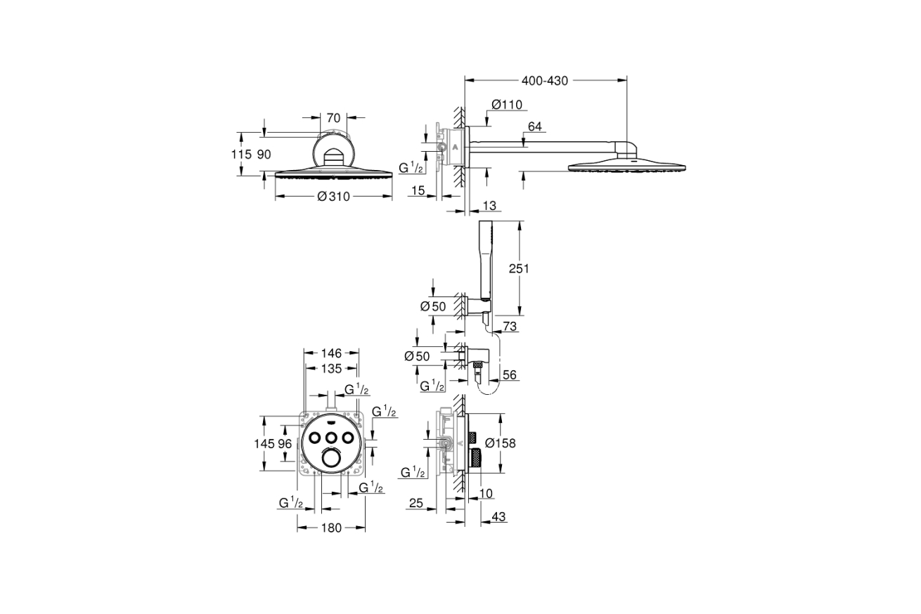 Готовый набор для душа GROHE Rainshower SmartActive 310, хром (34705000)