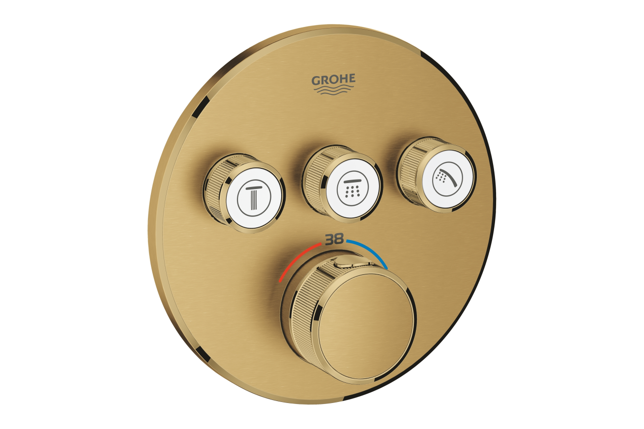 Внешняя часть термостата для ванны и душа GROHE Grohtherm SmartControl на 3 потребителя, круглая, холодный рассвет матовый (29121GN0)