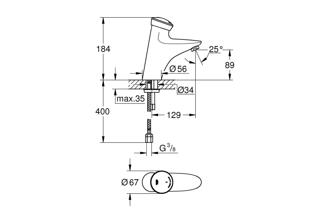 Кран для раковины GROHE Eurodisc SE автоматический, без функции смешивания, хром (36249000)