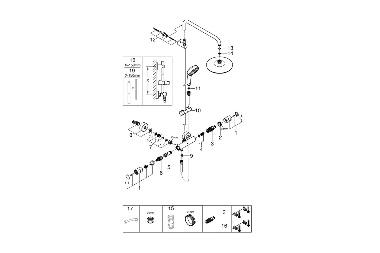 Душевая система GROHE Tempesta Cosmopolitan System 210 с термостатом для душа, хром (27922001)