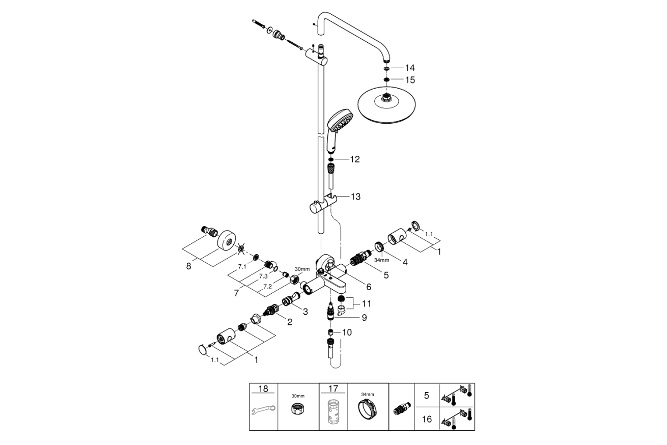 Душевая система GROHE Tempesta Cosmopolitan System 210 с термостатом для ванны, хром (26223001)