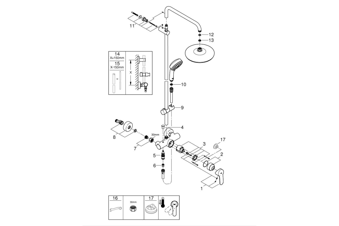 Душевая система GROHE Tempesta Cosmopolitan System 210 со смесителем для душа, хром (26224001)