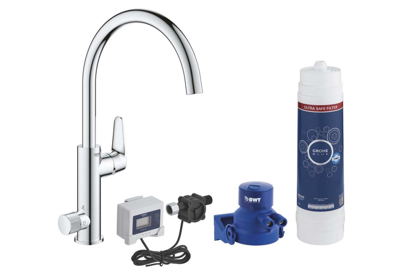 Смеситель для кухонной мойки GROHE Blue Pure Eurosmart с функцией фильтрации, с фильтром в комплекте, хром (30386000)