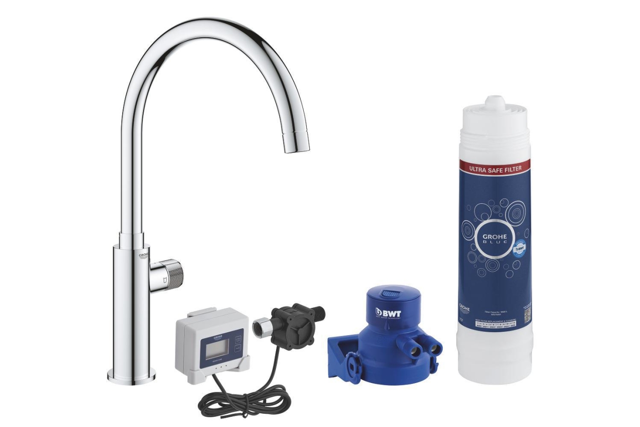 Кран для кухонной мойки GROHE Blue Pure Mono с функцией фильтрации, с фильтром в комплекте, хром (30388000)