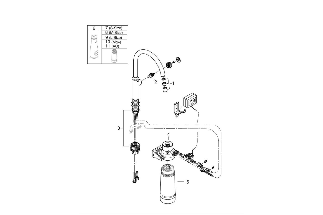 Кран для кухонной мойки GROHE Blue Pure Mono с функцией фильтрации, с фильтром в комплекте, хром (30388000)