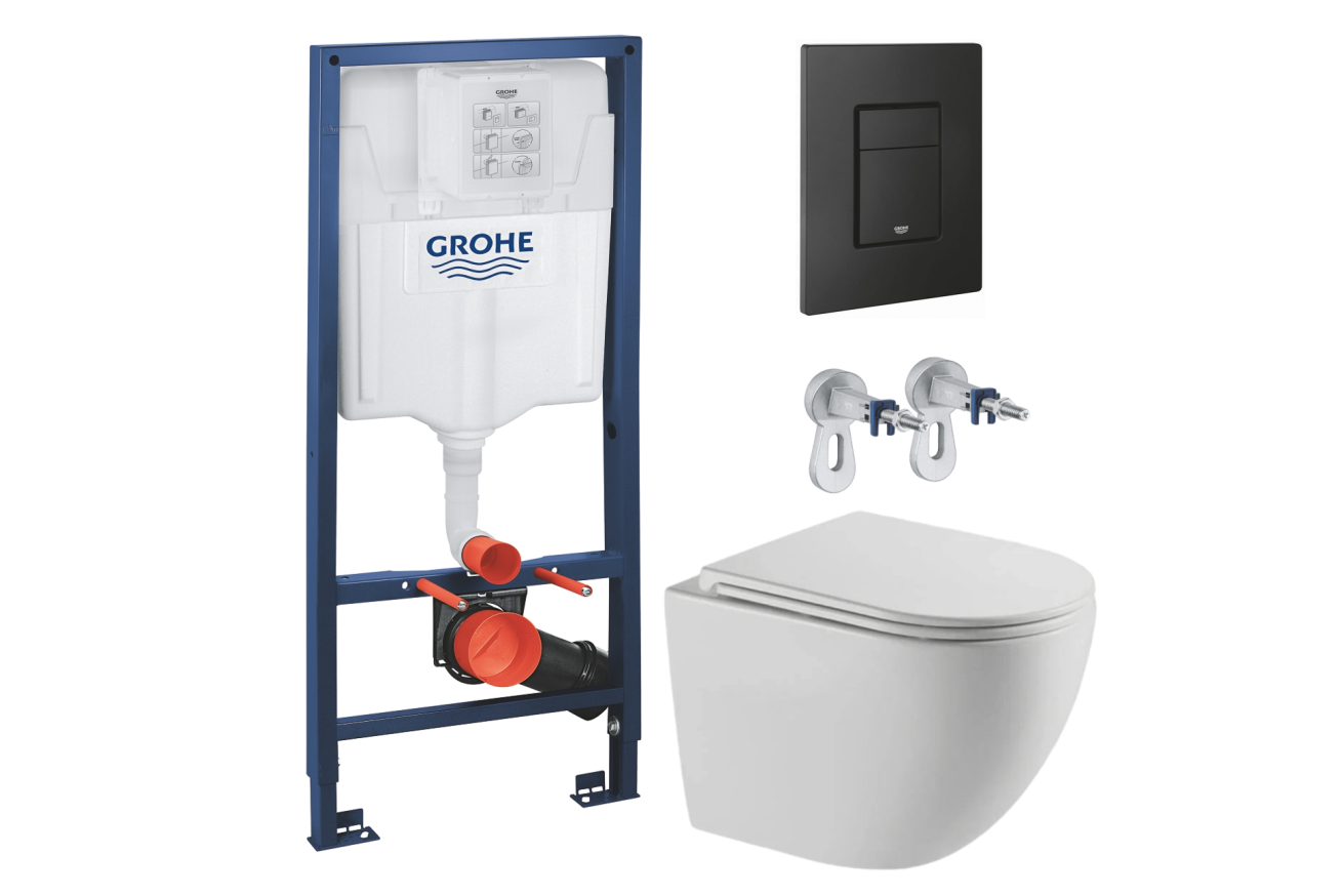 Комплект инсталляции GROHE Solido 38811KF0 с унитазом AQUAme AQM2002L и сиденьем с микролифтом, смыв Quiet (NW0295)