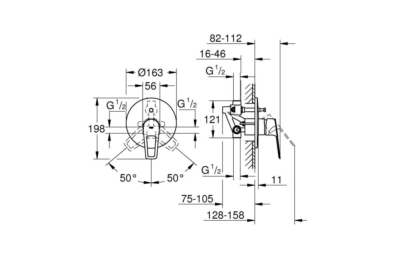 Смеситель для ванны GROHE BauLoop в комплекте с монтажной частью, хром (29081001)