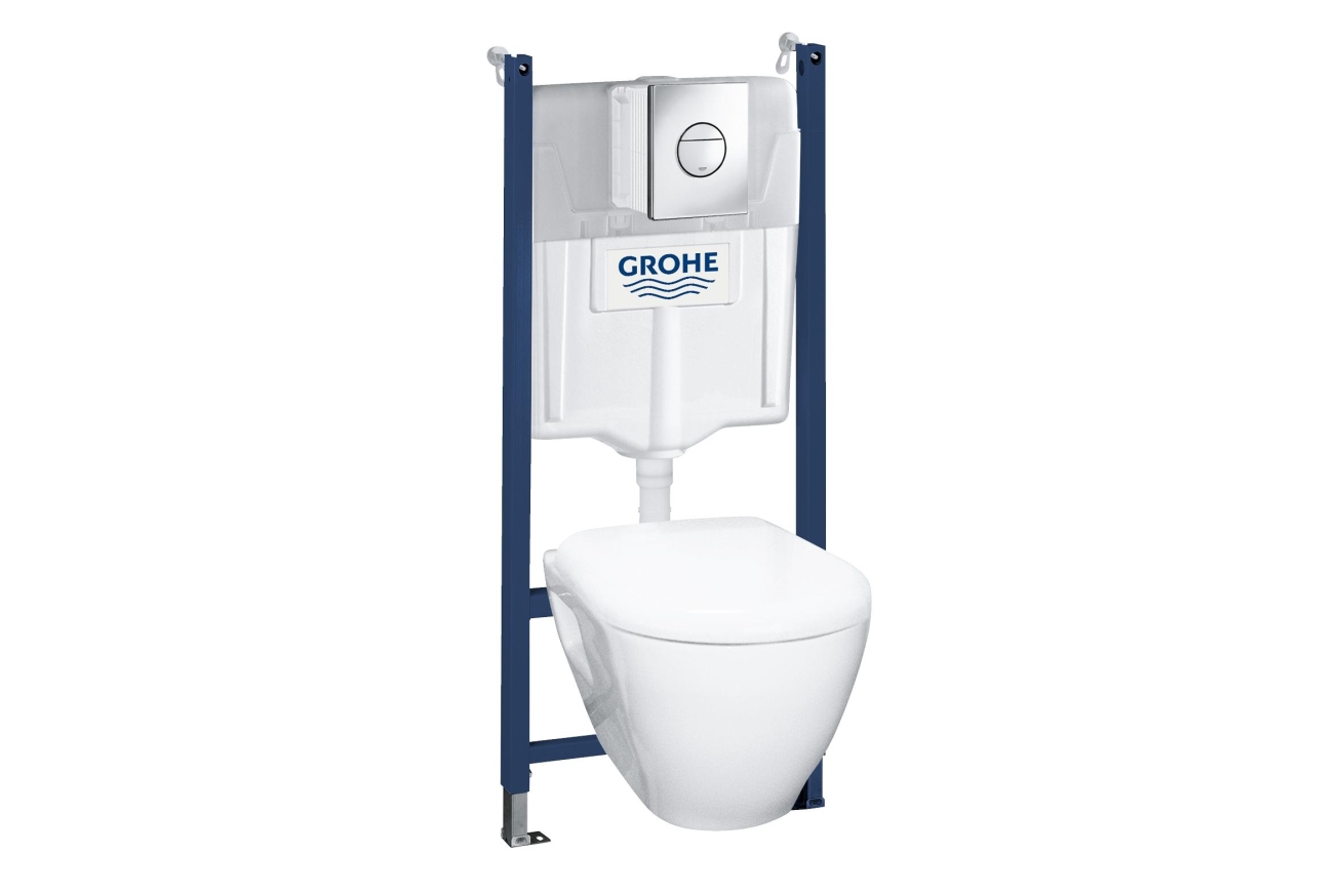 Комплект инсталляции GROHE Solido Compact, набор 4 в 1 с подвесным унитазом Lecico Serel и сиденьем (38950000)