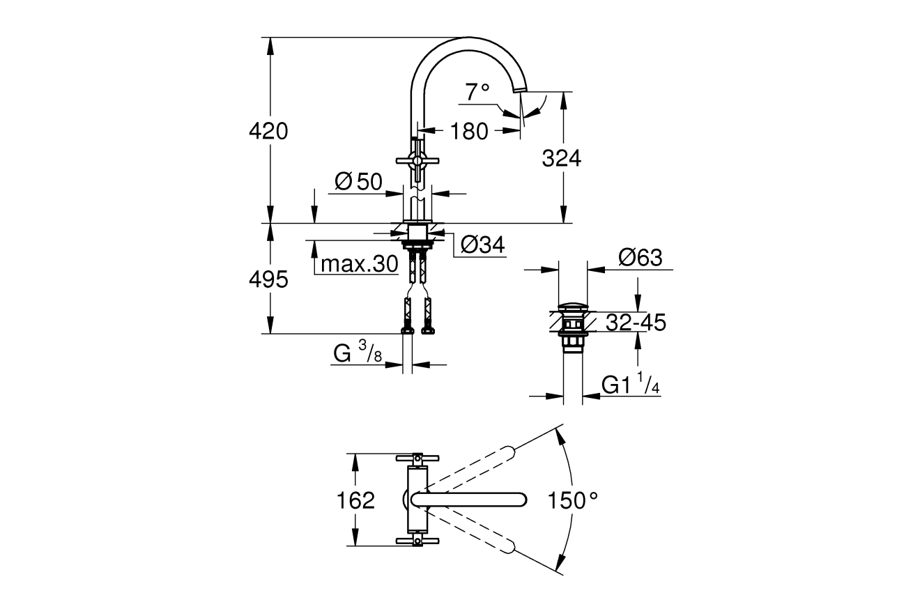 Смеситель для раковины GROHE Atrio, XL-size, хром (21044003)