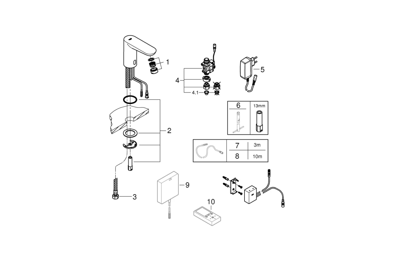Кран для раковины GROHE Eurosmart Cosmopolitan E Bluetooth инфракрасный, без функции смешивания, хром (36409000)