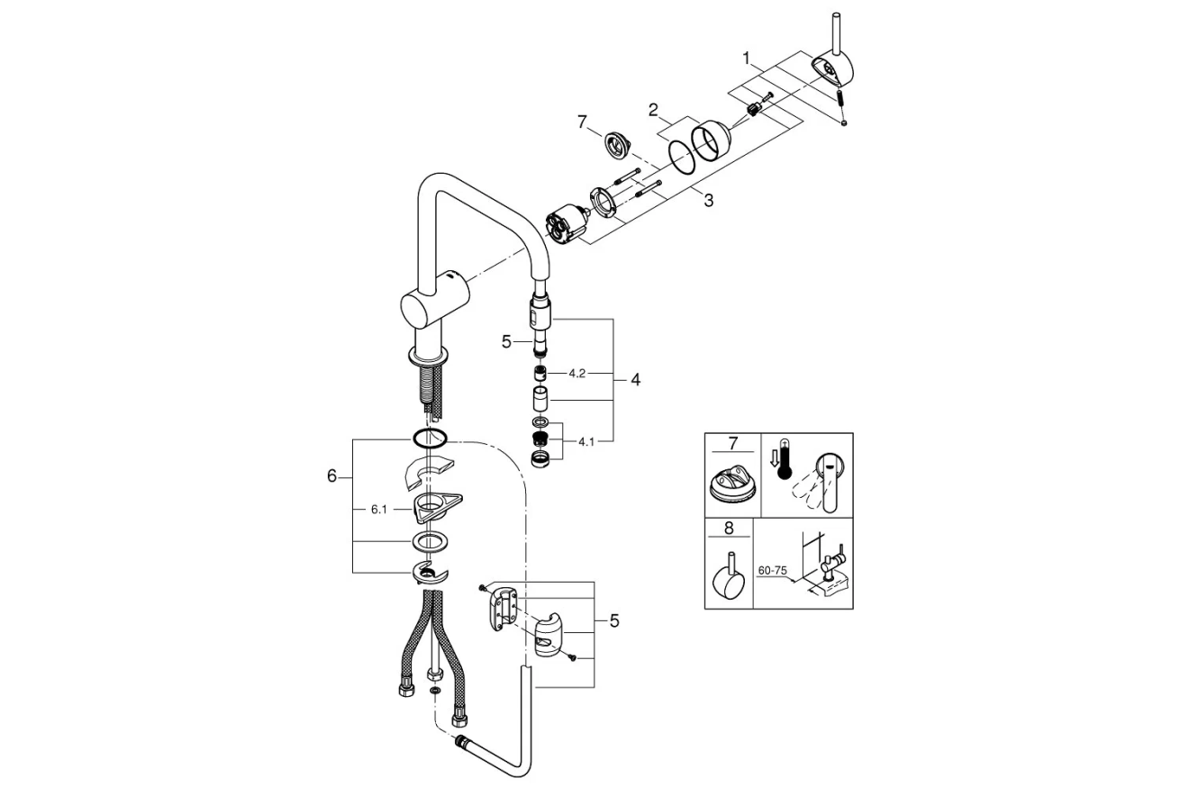 Смеситель для кухни GROHE Minta с вытяжным U-изливом, хром (32067000)