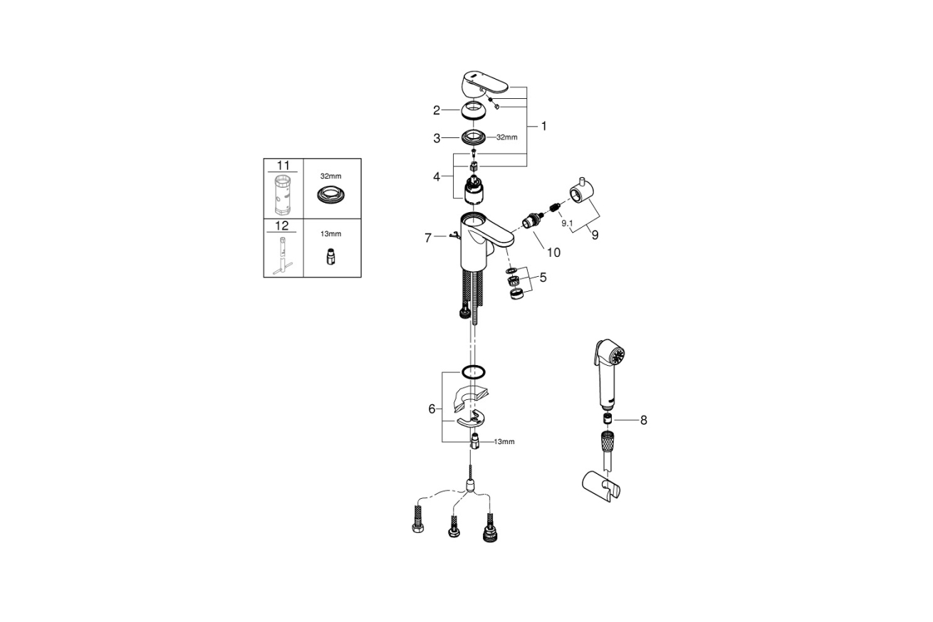 Смеситель для раковины GROHE Eurosmart Cosmopolitan с гигиеническим душем, S-size, хром (23950000)