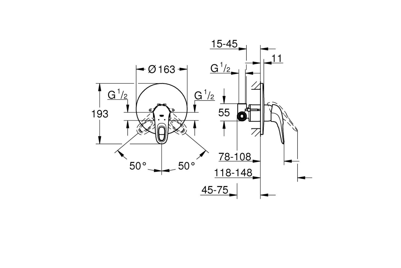 Смеситель для душа GROHE Eurostyle в комплекте с монтажной частью, хром (33635003)