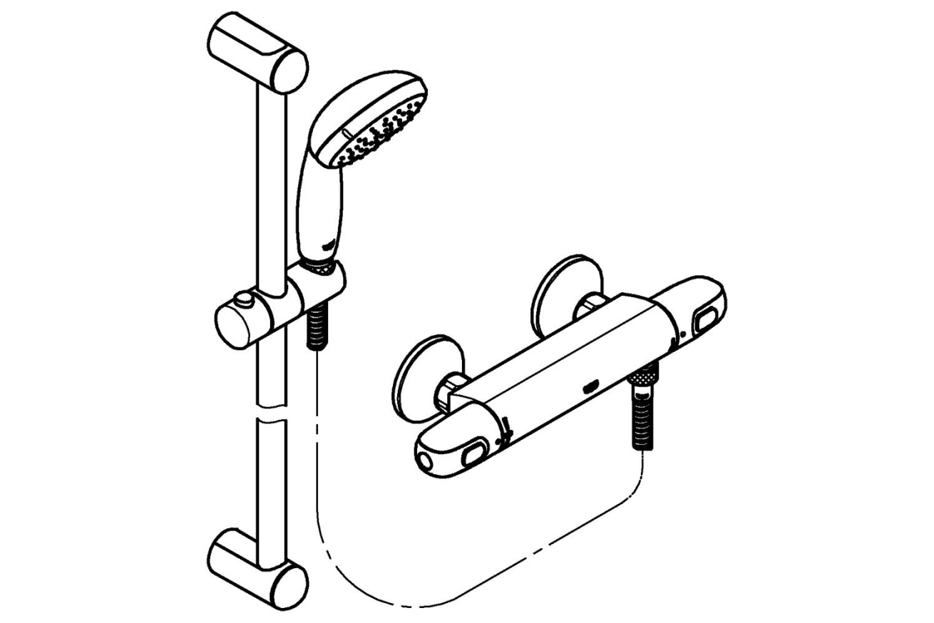 Термостат для душа GROHE Grohtherm 1000 с душевым гарнитуром, хром (34151004)