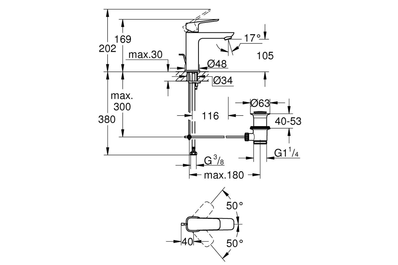 Смеситель для раковины GROHE Cubeo, M-size, хром (1017560000)