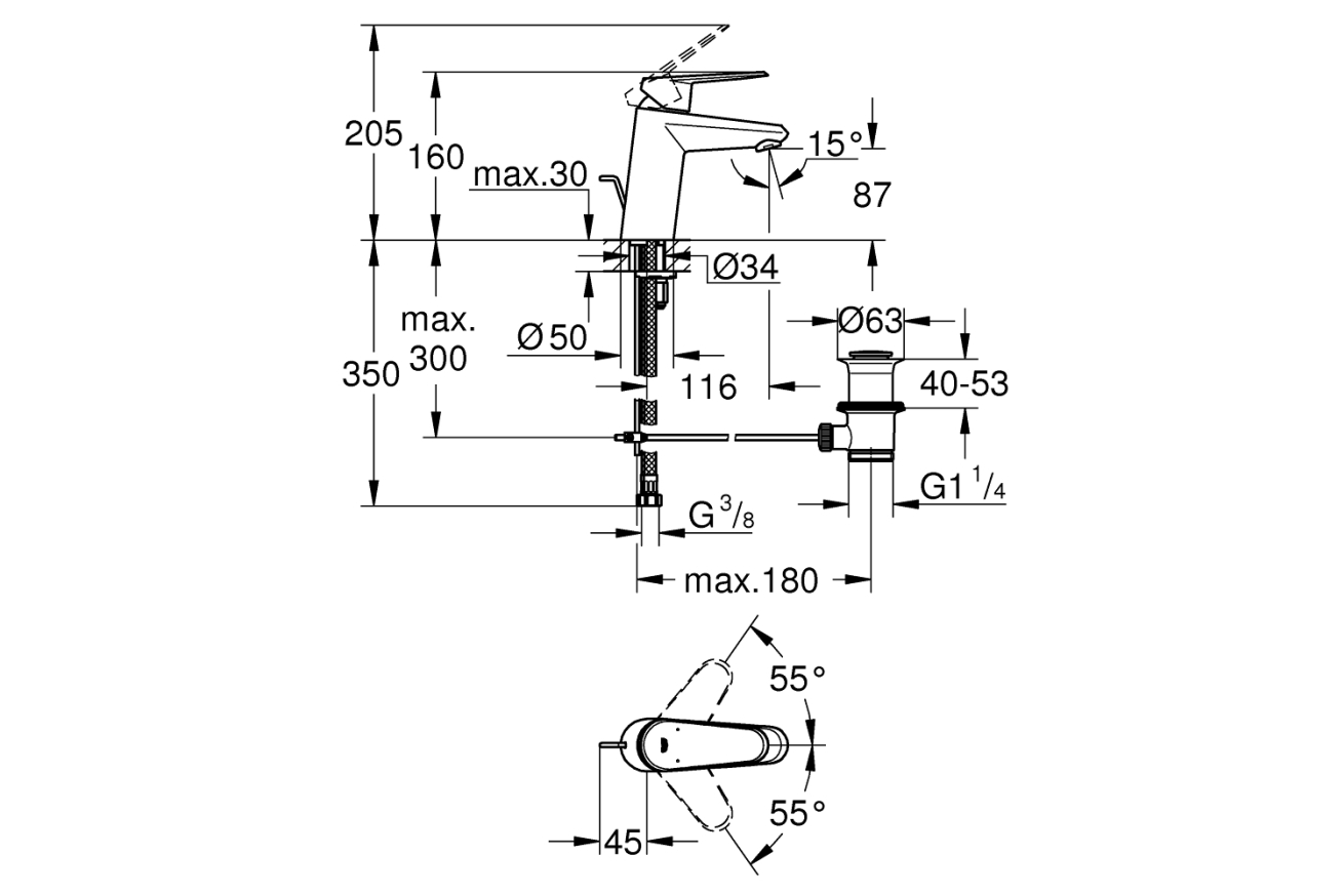 Смеситель для раковины GROHE Eurodisc Cosmopolitan, S-Size, хром (33190002)