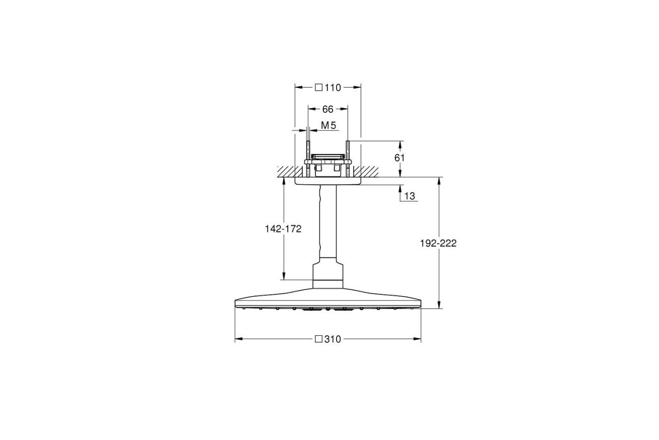 Верхний душ GROHE Rainshower SmartActive Cube 310, 2 режима, 142 мм, суперсталь (26481DC0)
