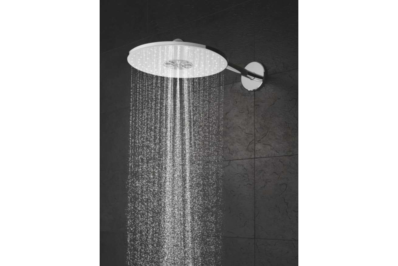 Верхний душ GROHE Rainshower 310 SmartActive с душевым кронштейном, 2 режима, 430 мм, белая луна (26475LS0)