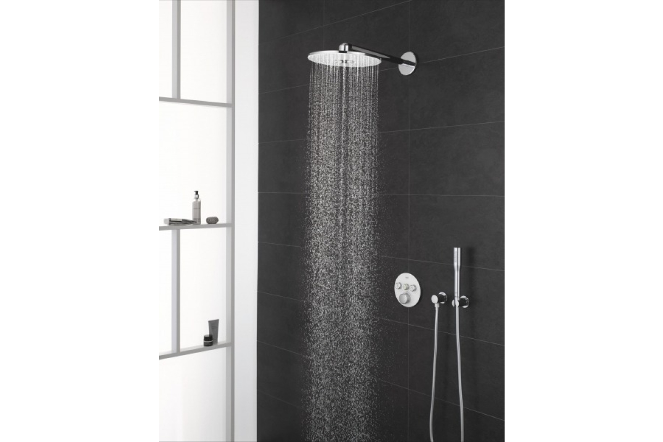 Верхний душ GROHE Rainshower 310 SmartActive с душевым кронштейном, 2 режима, 430 мм, белая луна (26475LS0)