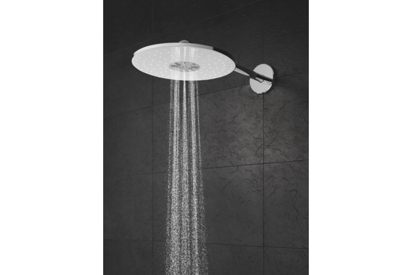 Верхний душ GROHE Rainshower 310 SmartActive с душевым кронштейном, 2 режима, 430 мм, белая луна (26475LS0)