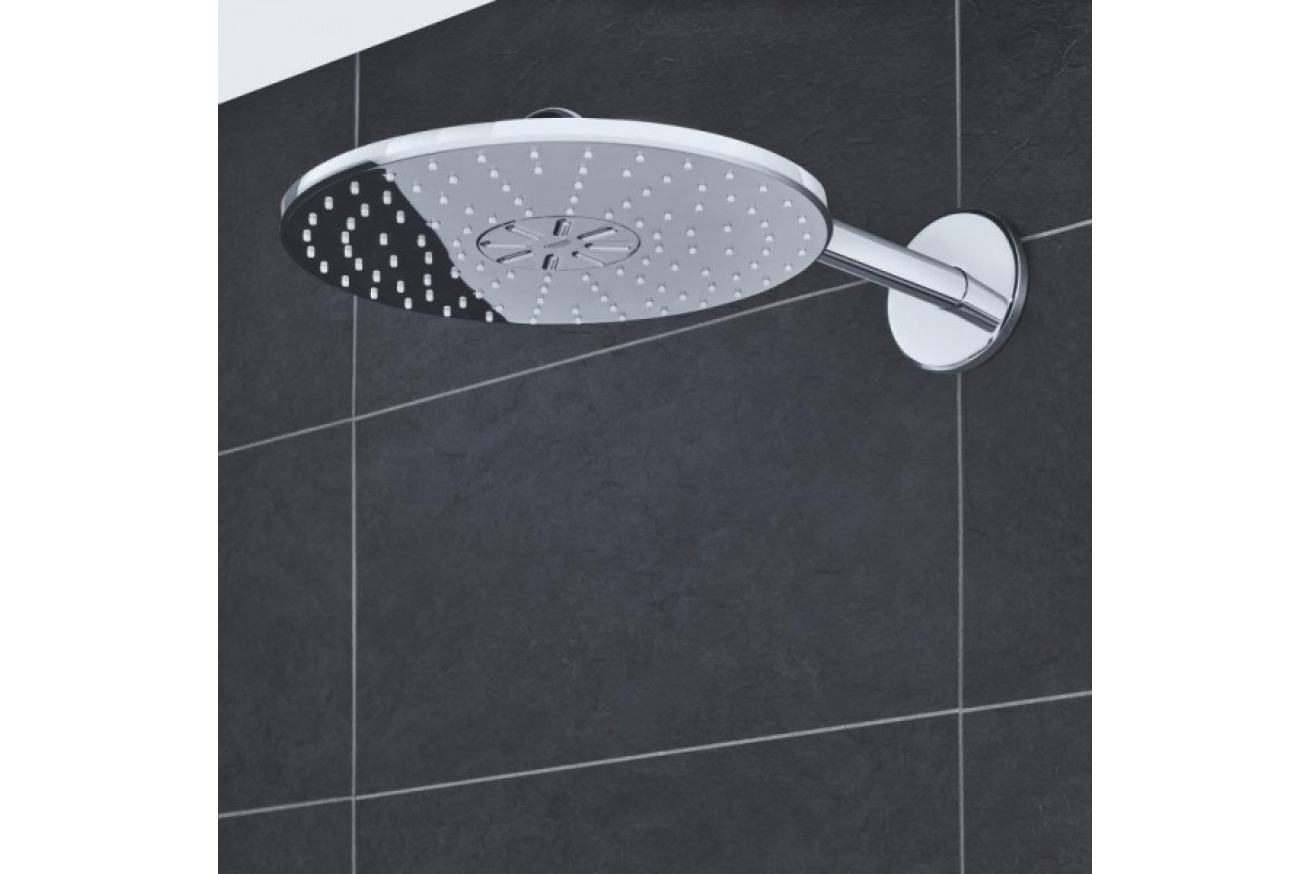 Верхний душ GROHE Rainshower 310 SmartActive с душевым кронштейном, 2 режима, 430 мм, белая луна (26475LS0)