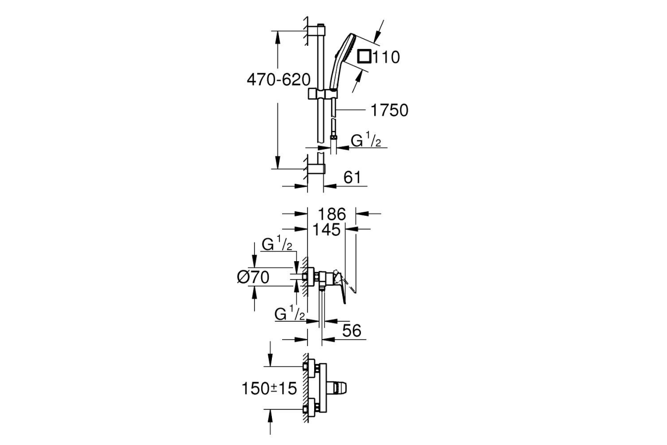 Набор для душа GROHE Cubeo, матовый черный (1018252430)