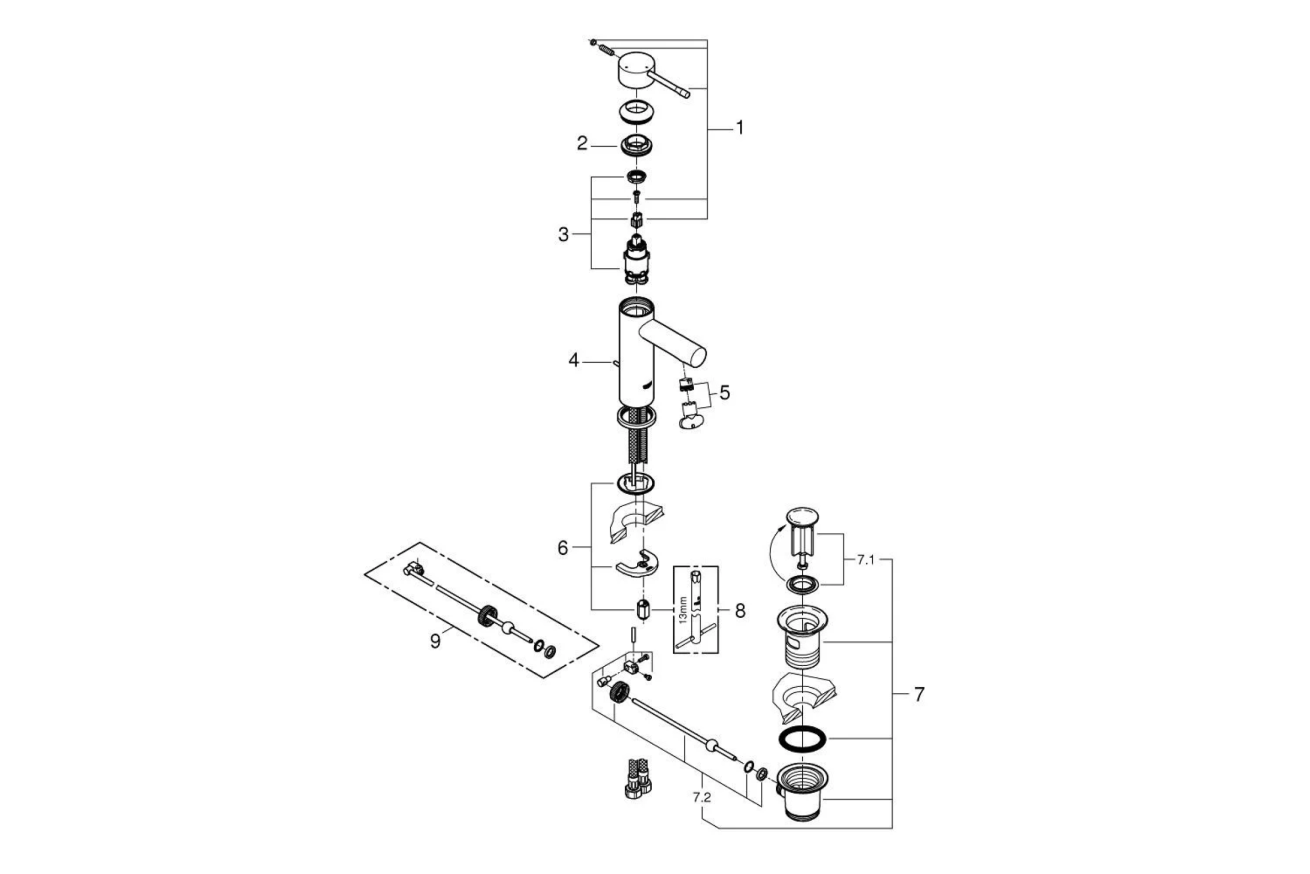 Смеситель для раковины GROHE Essence с донным клапаном, S-size, хром (23379001)
