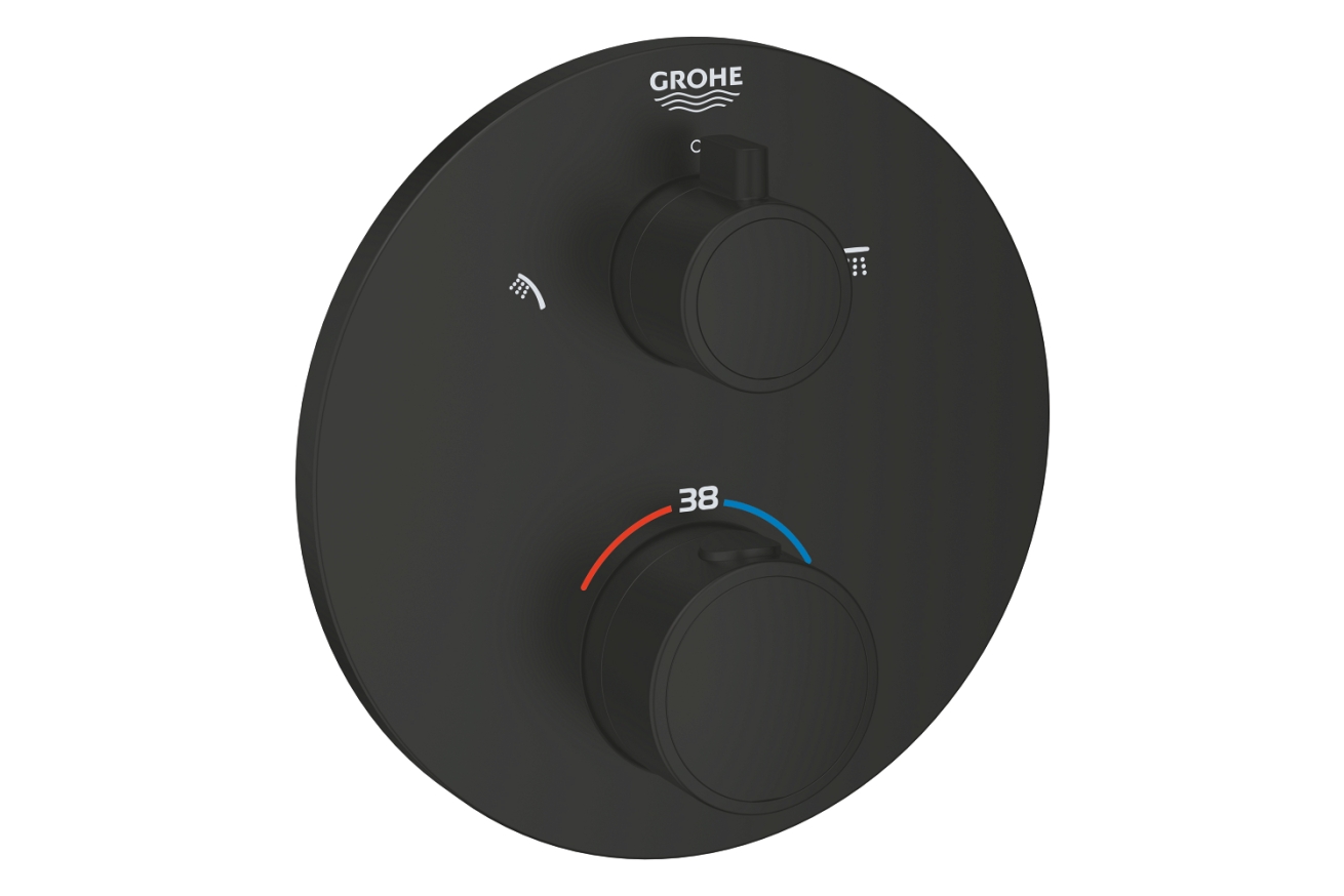 Внешняя часть термостата для душа GROHE Grohtherm на 2 потребителя, круглая, матовый черный (1022082430)