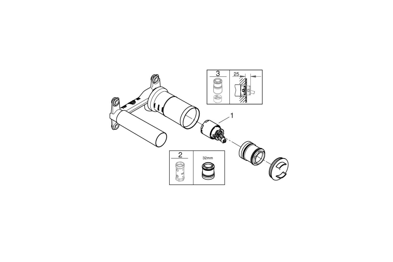 Встраиваемая часть однорычажного смесителя для раковины GROHE Eurostyle на 2 отверстия (23571000)