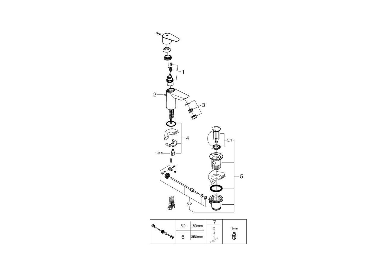 Смеситель для раковины GROHE Start Edge QuickFix с донным клапаном, S-Size, хром (24196001)