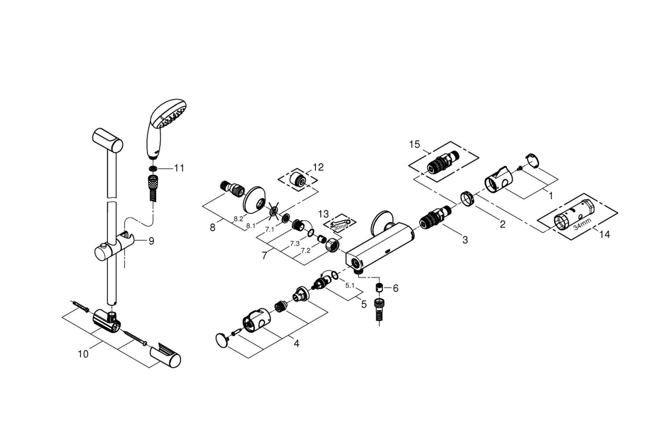 Термостат для душа GROHE Grohtherm 800 с душевым гарнитуром, хром (34565001)