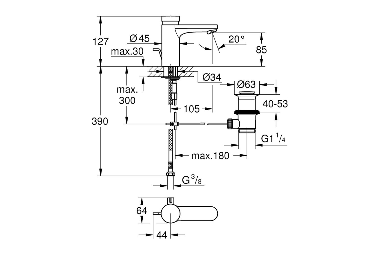 Смеситель для раковины GROHE Eurosmart Cosmopolitan T автоматический, хром (36318000)