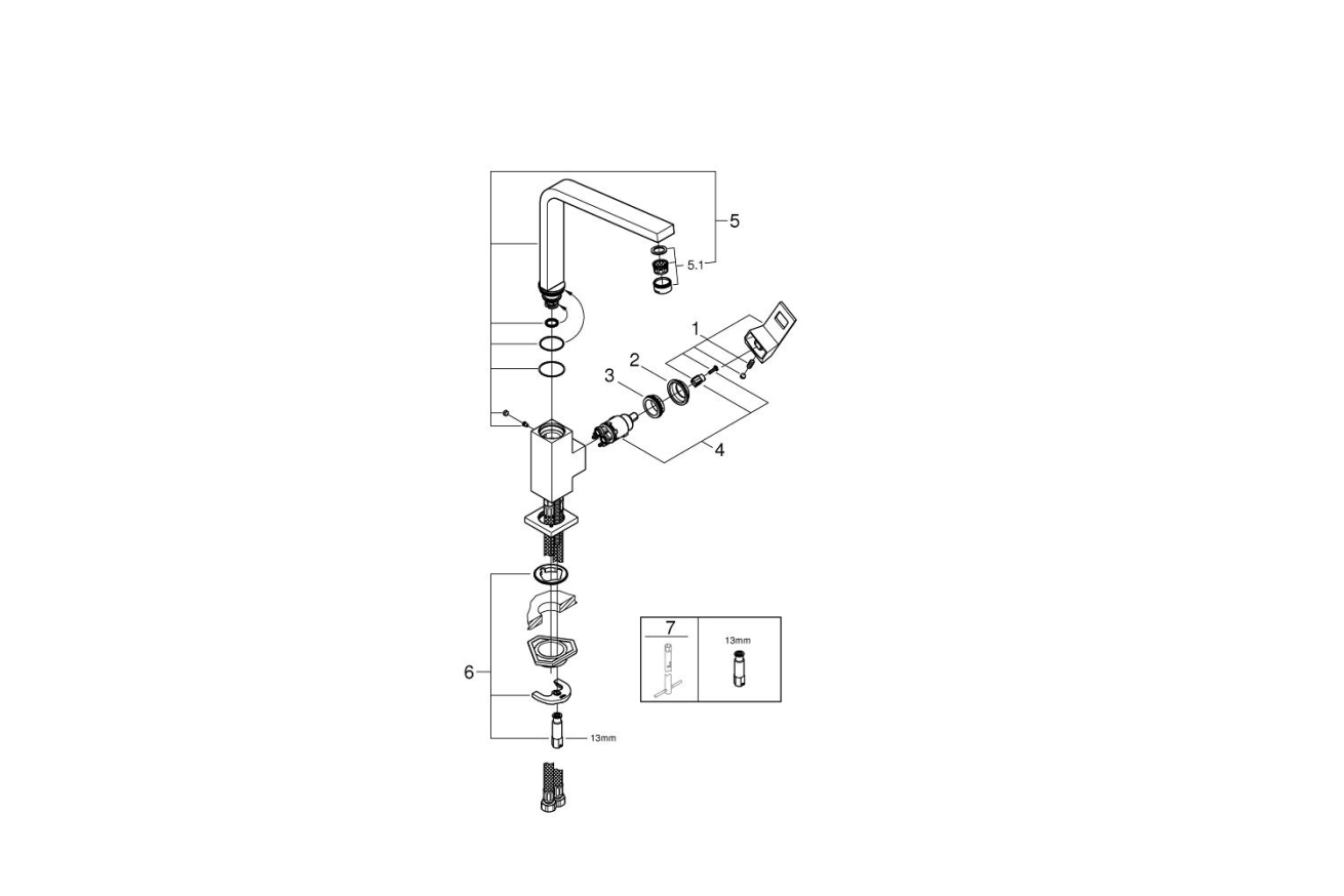 Смеситель для кухни GROHE Eurocube, хром (31255000)