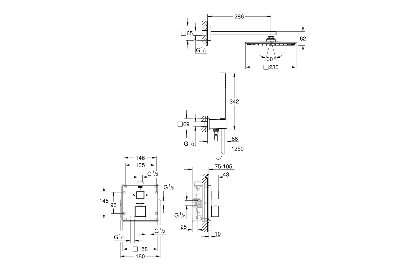 Набор для комплектации душа, GROHE Grohtherm Cube, хром, (34741000)